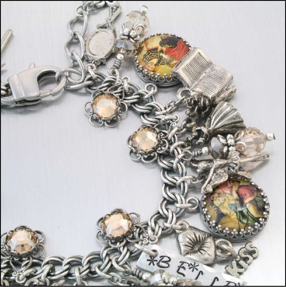 Charm Bracelet, Beauty And The Beast, Silver Charm Jewelry, Vintage Inspired on Luulla