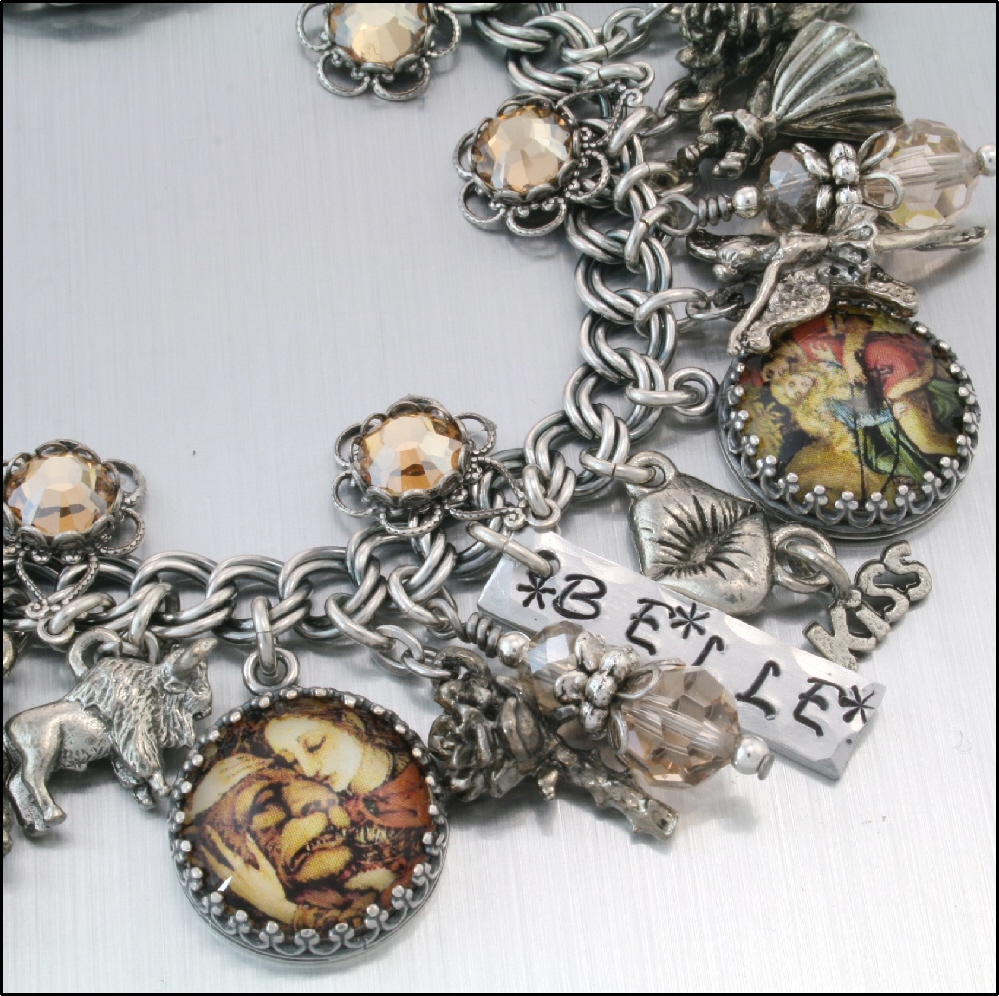 Charm Bracelet, Beauty And The Beast, Silver Charm Jewelry, Vintage Inspired on Luulla